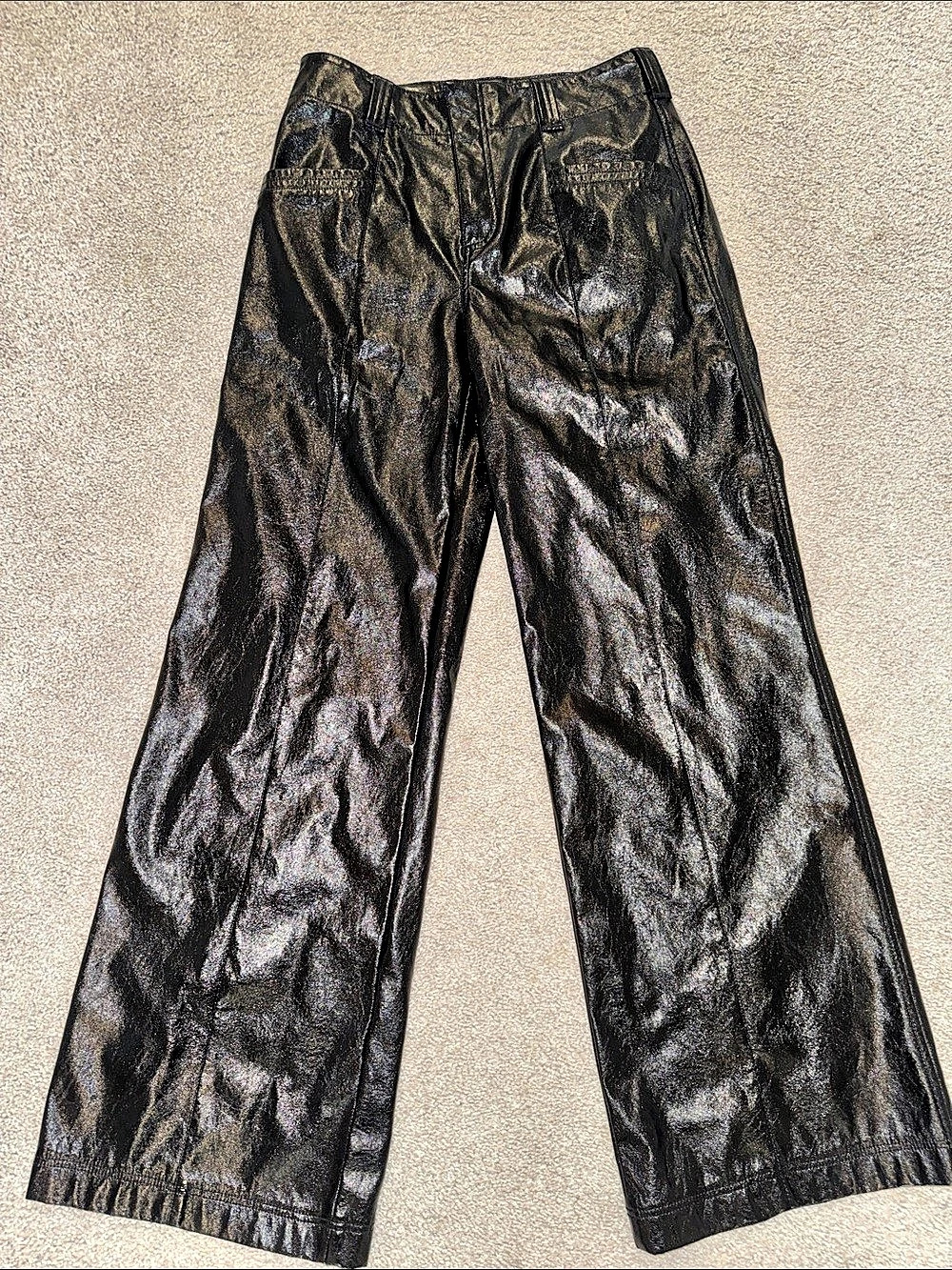Free People Glow Up Faux Leather Pant Straight Leg Black Size 2 UK6